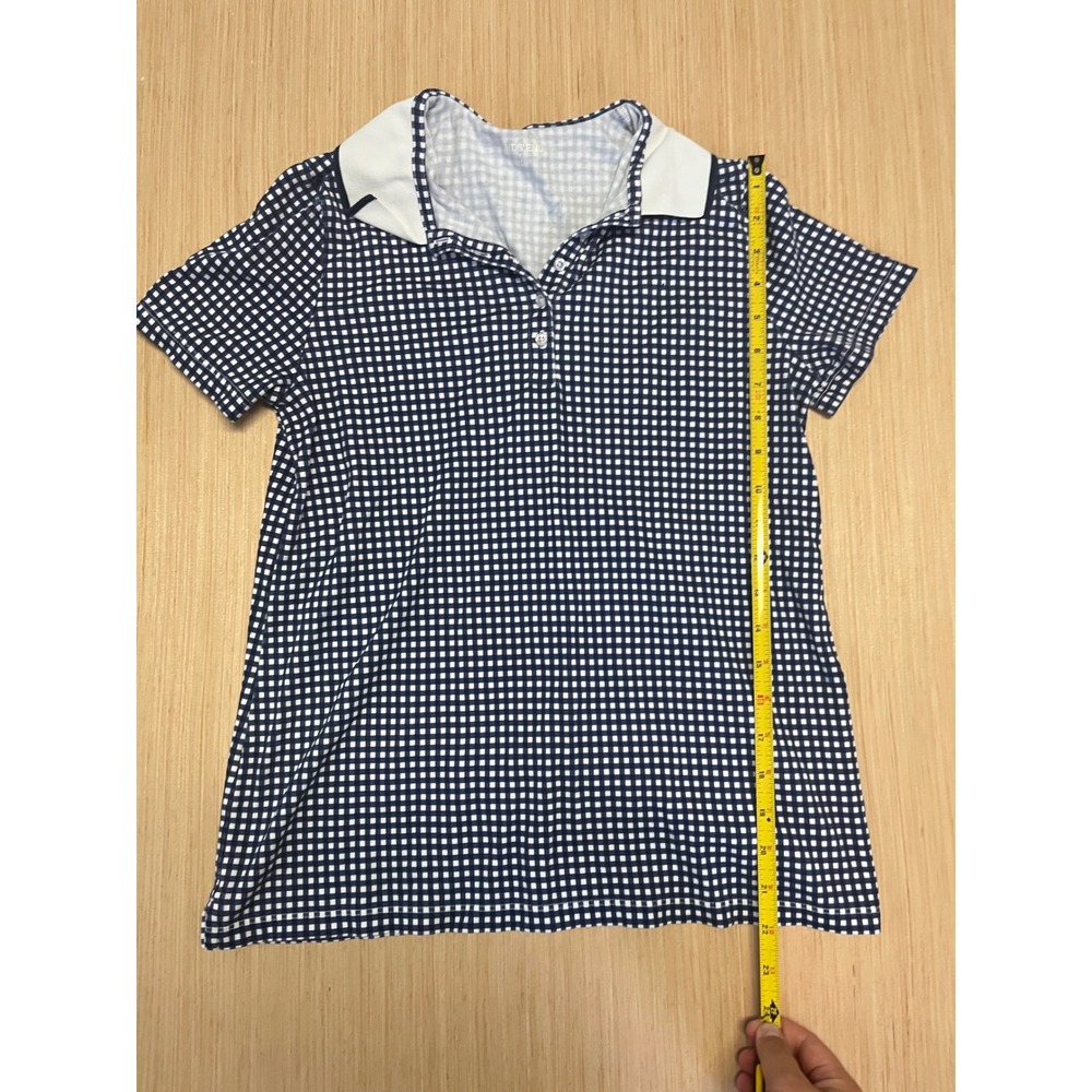 Lands End Womens Navy Blue Gingham Supima Cotton Short Sleeve Polo Shirt Small - Picture 4 of 7
